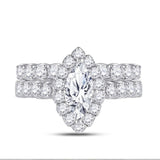 14kt White Gold Marquise Diamond Bridal Wedding Ring Band Set 2 Cttw