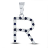 10kt White Gold Womens Round Blue Sapphire Initial R Letter Pendant 1/3 Cttw