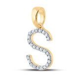 10kt Yellow Gold Womens Round Diamond S Initial Letter Pendant 1/5 Cttw