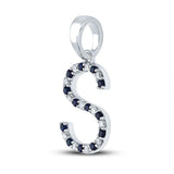 10kt White Gold Womens Round Blue Sapphire Initial S Letter Pendant 1/4 Cttw