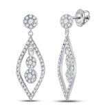 10kt White Gold Womens Round Diamond Dangle Earrings 1/2 Cttw