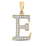 10kt Yellow Gold Womens Round Diamond Initial E Letter Pendant 1/12 Cttw
