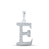 10kt White Gold Womens Round Diamond Initial E Letter Pendant 1/12 Cttw