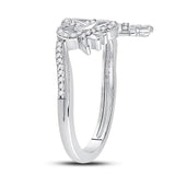 10kt White Gold Womens Round Diamond King Queen Heart Ring 1/6 Cttw