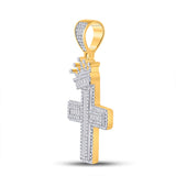 10kt Yellow Gold Mens Baguette Diamond Crown Cross Charm Pendant 2 Cttw