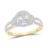 14kt Yellow Gold Womens Baguette Diamond Halo Ring 3/4 Cttw