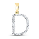 10kt Yellow Gold Womens Round Diamond D Initial Letter Pendant 1/4 Cttw