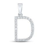 10kt White Gold Womens Round Diamond D Initial Letter Pendant 1/4 Cttw