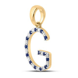 10kt Yellow Gold Womens Round Blue Sapphire Diamond G Letter Pendant 1/4 Cttw