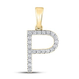 10kt Yellow Gold Womens Round Diamond P Initial Letter Pendant 1/6 Cttw