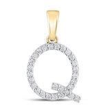 10kt Yellow Gold Womens Round Diamond Q Initial Letter Pendant 1/5 Cttw