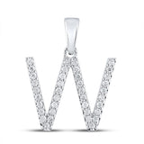 10kt White Gold Womens Round Diamond Initial W Letter Pendant 1/4 Cttw
