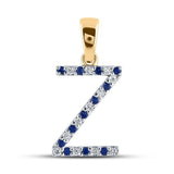 10kt Yellow Gold Womens Round Blue Sapphire Diamond Z Letter Pendant 1/6 Cttw