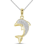 10kt Yellow Gold Womens Round Diamond Dolphin Nautical Animal Pendant 1/10 Cttw
