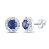 10kt White Gold Womens Round Blue Sapphire Halo Earrings 5/8 Cttw