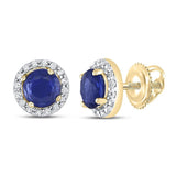 10kt Yellow Gold Womens Round Blue Sapphire Diamond Halo Earrings 1 Cttw