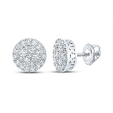 10kt White Gold Mens Round Diamond Cluster Earrings 5/8 Cttw