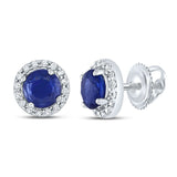 10kt White Gold Womens Round Blue Sapphire Halo Earrings 7/8 Cttw