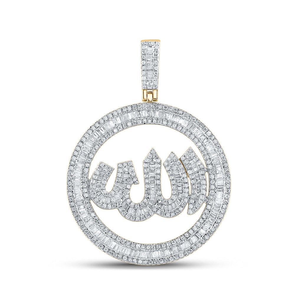 14kt Yellow Gold Mens Baguette Diamond Allah Circle Charm Pendant 2 Cttw