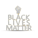 10kt Yellow Gold Mens Round Diamond Black Lives Matter Charm Pendant 2-1/5 Cttw