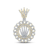 10kt Yellow Gold Mens Baguette Diamond Cuban Link Crown Charm Pendant 1-7/8 Cttw