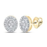 10kt Yellow Gold Womens Round Diamond Oval Cluster Earrings 1/10 Cttw