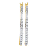 10kt Yellow Gold Womens Round Prong-set Diamond Slender Single Row Hoop Earrings 1/4 Cttw