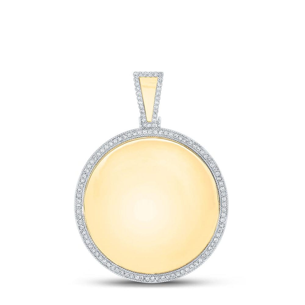 10kt Yellow Gold Mens Round Diamond Circle Memory Mirror Charm Pendant 7/8 Cttw