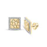 10kt Yellow Gold Mens Round Diamond Nugget Square Earrings 1/6 Cttw