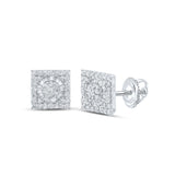 10kt White Gold Mens Baguette Diamond Square Earrings 7/8 Cttw