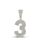 10kt Two-tone Gold Mens Round Diamond Number 3 Charm Pendant 5/8 Cttw