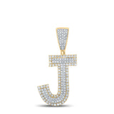 10kt Two-tone Gold Mens Round Diamond Initial J Letter Charm Pendant 3/4 Cttw