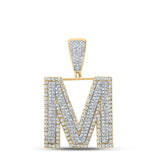 10kt Two-tone Gold Mens Round Diamond Initial M Letter Charm Pendant 1-1/5 Cttw