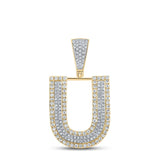 10kt Two-tone Gold Mens Round Diamond Initial U Letter Charm Pendant 3/4 Cttw