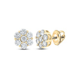 10kt Yellow Gold Mens Round Diamond Flower Cluster Earrings 1 Cttw