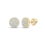 10kt Yellow Gold Mens Round Diamond Cluster Earrings 1 Cttw