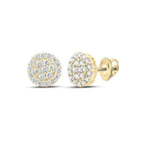 10kt Yellow Gold Mens Round Diamond Cluster Earrings 1-1/4 Cttw