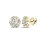 10kt Yellow Gold Mens Round Diamond Cluster Earrings 2 Cttw