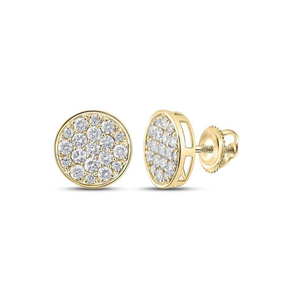 10kt Yellow Gold Mens Round Diamond Button Cluster Earrings 1 Cttw