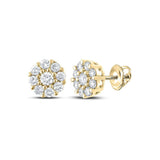 10kt Yellow Gold Mens Round Diamond Flower Cluster Earrings 5/8 Cttw