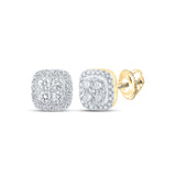 14kt Yellow Gold Womens Round Diamond Square Earrings 1-1/2 Cttw