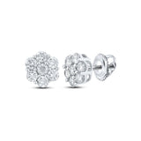 10kt White Gold Mens Round Diamond Flower Cluster Earrings 1 Cttw
