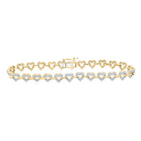 10kt Yellow Gold Womens Round Diamond Heart Fashion Bracelet 1-3/8 Cttw