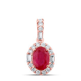 14kt Rose Gold Womens Oval Ruby Diamond Fashion Pendant 1-1/4 Cttw