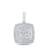 Sterling Silver Womens Round Diamond Square Pendant 1/12 Cttw