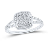 Sterling Silver Womens Round Diamond Square Ring .03 Cttw