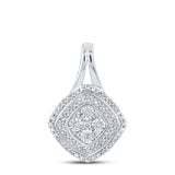 Sterling Silver Womens Round Diamond Offset Square Pendant 1/8 Cttw