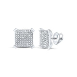 Sterling Silver Womens Round Diamond Square Earrings 1/2 Cttw