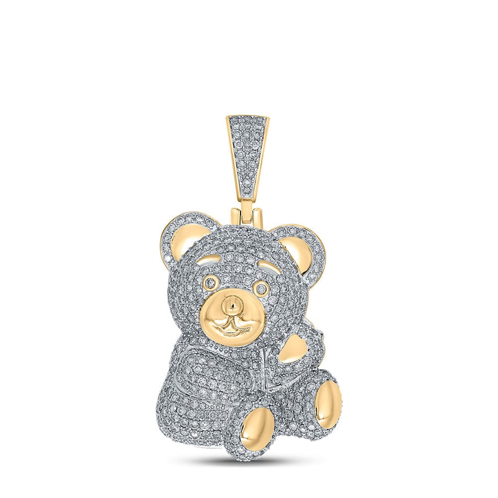 10kt Yellow Gold Mens Round Diamond Teddy Bear Charm Pendant 3-5/8 Cttw