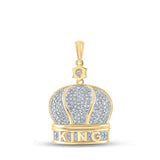 10kt Yellow Gold Mens Round Diamond King Crown Charm Pendant 1/4 Cttw